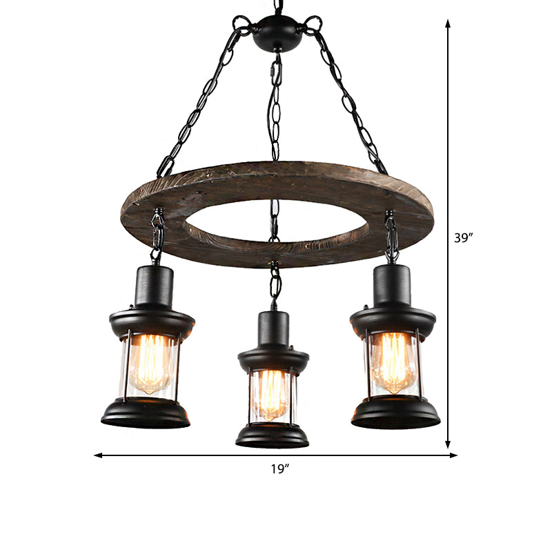 3/6-Bulb Ceiling Lamp with Lantern Shade Clear Glass Industrial Dining Room Chandelier Pendant Light in Black Clearhalo 'Carpenter Chandeliers' 'Ceiling Lights' 'Chandeliers' 'Industrial Chandeliers' 'Industrial' 'Middle Century Chandeliers' 'Modern' 'Tiffany' Lighting' 207696