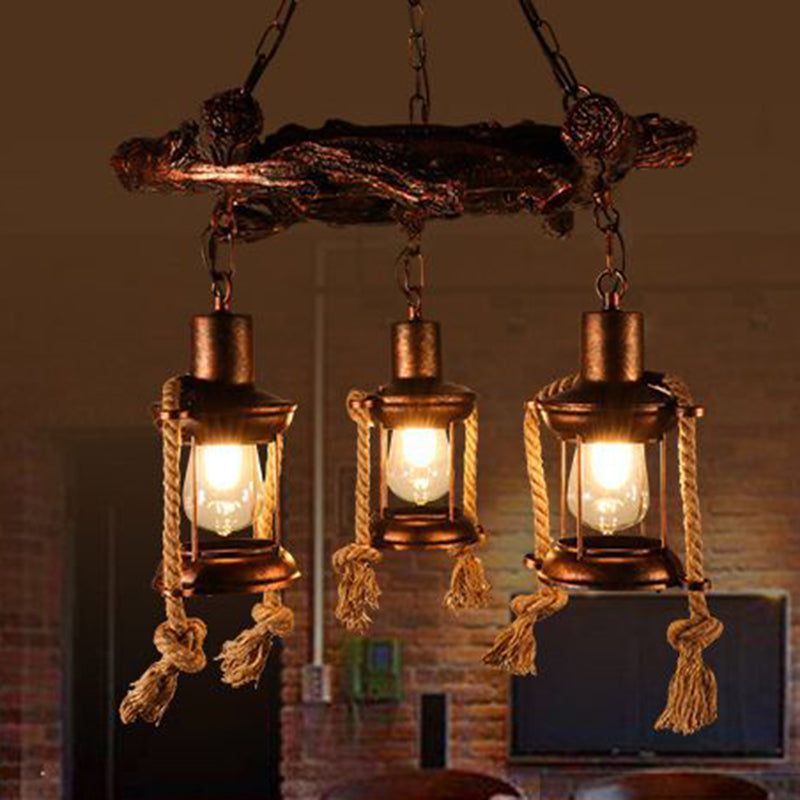 Kerosene Clear Glass Light Chandelier Vintage Style 3/7-Light Dining Room Pendant Lighting in Bronze Clearhalo 'Cast Iron' 'Ceiling Lights' 'Chandeliers' 'Industrial Chandeliers' 'Industrial' 'Metal' 'Middle Century Chandeliers' 'Rustic Chandeliers' 'Tiffany' Lighting' 207709