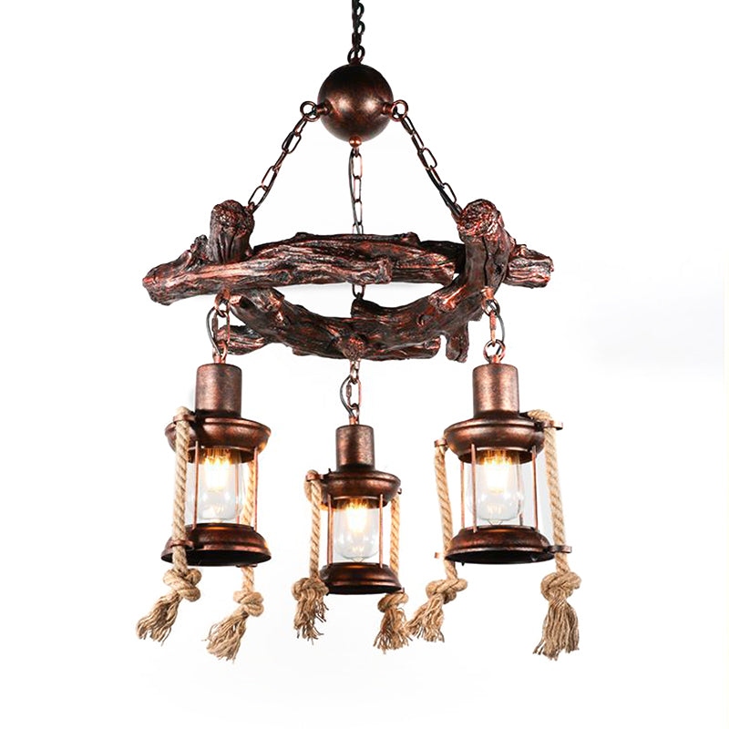 Kerosene Clear Glass Light Chandelier Vintage Style 3/7-Light Dining Room Pendant Lighting in Bronze Clearhalo 'Cast Iron' 'Ceiling Lights' 'Chandeliers' 'Industrial Chandeliers' 'Industrial' 'Metal' 'Middle Century Chandeliers' 'Rustic Chandeliers' 'Tiffany' Lighting' 207710