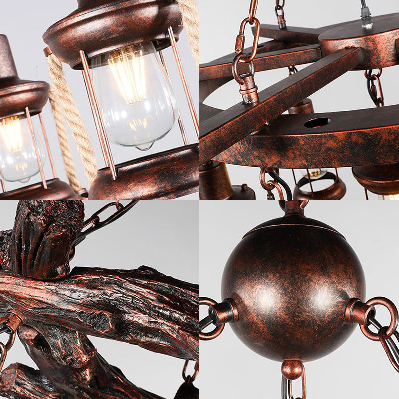 Kerosene Clear Glass Light Chandelier Vintage Style 3/7-Light Dining Room Pendant Lighting in Bronze Clearhalo 'Cast Iron' 'Ceiling Lights' 'Chandeliers' 'Industrial Chandeliers' 'Industrial' 'Metal' 'Middle Century Chandeliers' 'Rustic Chandeliers' 'Tiffany' Lighting' 207716