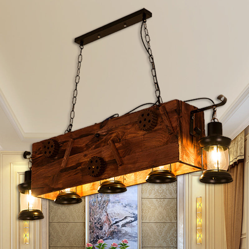 6-Bulb Ceiling Lamp with Lantern Shade Metal Coastal Living Room Chandelier in Black with Rectangle/Fish Clearhalo 'Carpenter Chandeliers' 'Ceiling Lights' 'Chandeliers' 'Industrial Chandeliers' 'Industrial' 'Middle Century Chandeliers' 'Modern' 'Tiffany' Lighting' 207730