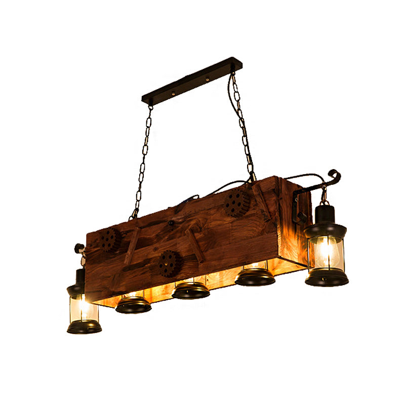 6-Bulb Ceiling Lamp with Lantern Shade Metal Coastal Living Room Chandelier in Black with Rectangle/Fish Clearhalo 'Carpenter Chandeliers' 'Ceiling Lights' 'Chandeliers' 'Industrial Chandeliers' 'Industrial' 'Middle Century Chandeliers' 'Modern' 'Tiffany' Lighting' 207732