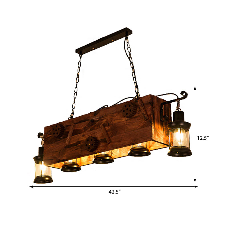 6-Bulb Ceiling Lamp with Lantern Shade Metal Coastal Living Room Chandelier in Black with Rectangle/Fish Clearhalo 'Carpenter Chandeliers' 'Ceiling Lights' 'Chandeliers' 'Industrial Chandeliers' 'Industrial' 'Middle Century Chandeliers' 'Modern' 'Tiffany' Lighting' 207733