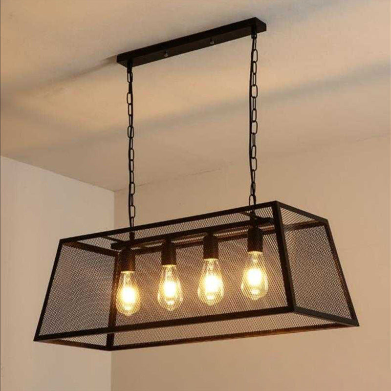4 Light Rectangular Frame Island Lighting Industrial Black Metal Pendant Light Fixture with Chain/Downrods Clearhalo 'Ceiling Lights' 'Island Lights' Lighting' 207753