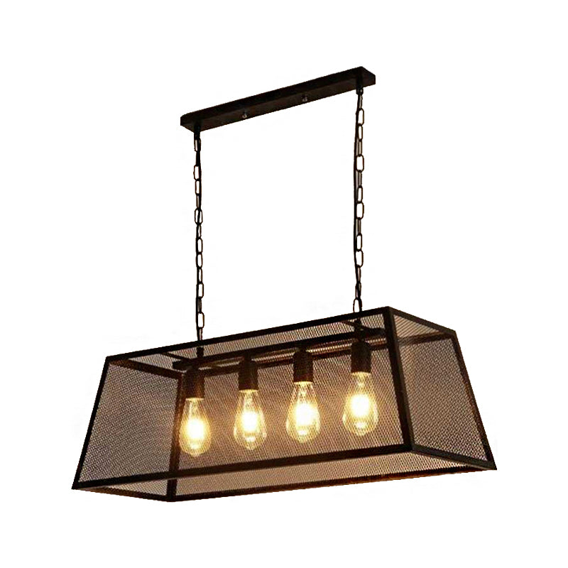 4 Light Rectangular Frame Island Lighting Industrial Black Metal Pendant Light Fixture with Chain/Downrods Clearhalo 'Ceiling Lights' 'Island Lights' Lighting' 207754