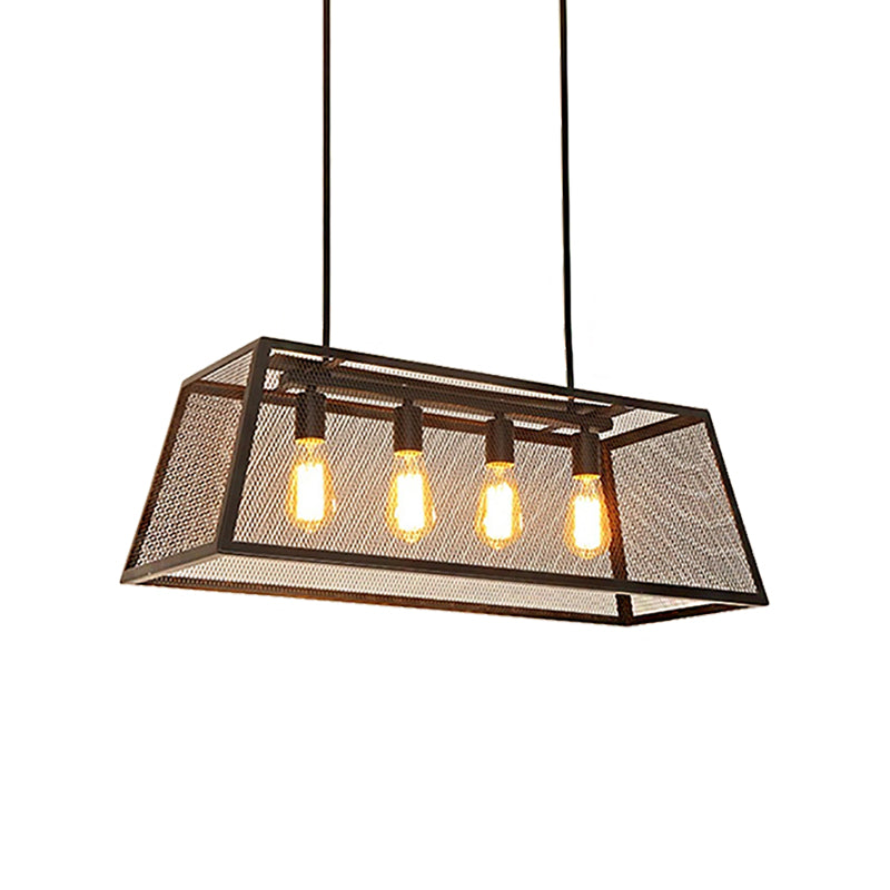 4 Light Rectangular Frame Island Lighting Industrial Black Metal Pendant Light Fixture with Chain/Downrods Clearhalo 'Ceiling Lights' 'Island Lights' Lighting' 207758