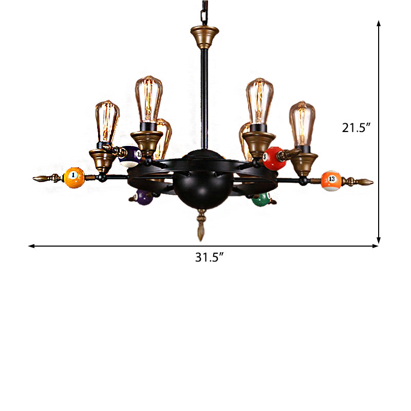 Exposed Bulb Metal Chandelier Lighting Industrial 4/6 Light Dining Room Pendant Lighting in Black with Wheel Shelf Clearhalo 'Cast Iron' 'Ceiling Lights' 'Chandeliers' 'Industrial Chandeliers' 'Industrial' 'Metal' 'Middle Century Chandeliers' 'Rustic Chandeliers' 'Tiffany' Lighting' 207762