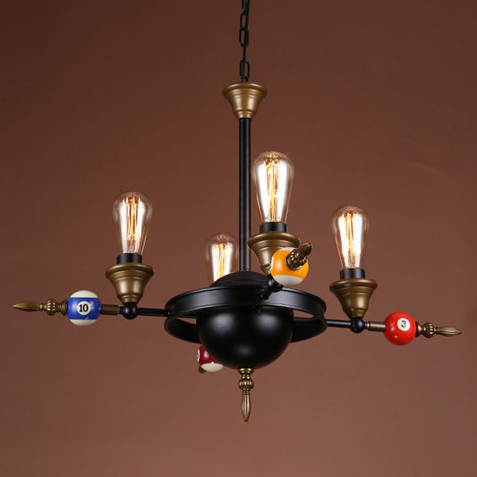 Exposed Bulb Metal Chandelier Lighting Industrial 4/6 Light Dining Room Pendant Lighting in Black with Wheel Shelf 4 Black Clearhalo 'Cast Iron' 'Ceiling Lights' 'Chandeliers' 'Industrial Chandeliers' 'Industrial' 'Metal' 'Middle Century Chandeliers' 'Rustic Chandeliers' 'Tiffany' Lighting' 207763