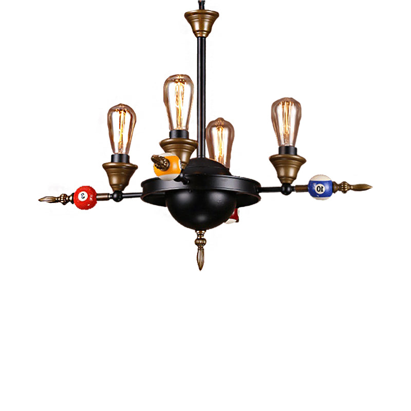 Exposed Bulb Metal Chandelier Lighting Industrial 4/6 Light Dining Room Pendant Lighting in Black with Wheel Shelf Clearhalo 'Cast Iron' 'Ceiling Lights' 'Chandeliers' 'Industrial Chandeliers' 'Industrial' 'Metal' 'Middle Century Chandeliers' 'Rustic Chandeliers' 'Tiffany' Lighting' 207764