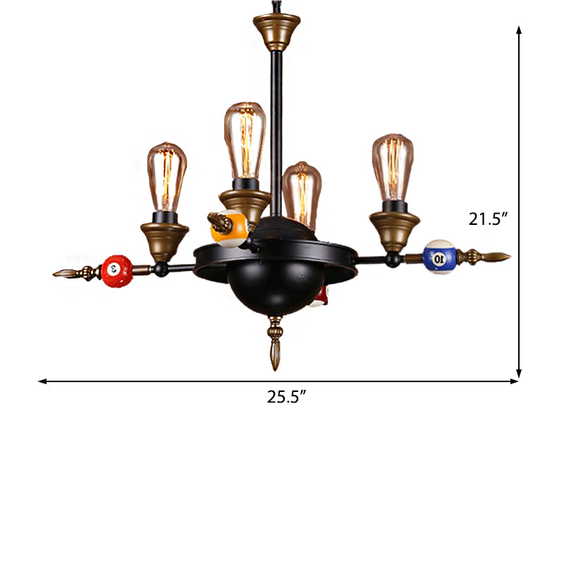 Exposed Bulb Metal Chandelier Lighting Industrial 4/6 Light Dining Room Pendant Lighting in Black with Wheel Shelf Clearhalo 'Cast Iron' 'Ceiling Lights' 'Chandeliers' 'Industrial Chandeliers' 'Industrial' 'Metal' 'Middle Century Chandeliers' 'Rustic Chandeliers' 'Tiffany' Lighting' 207765