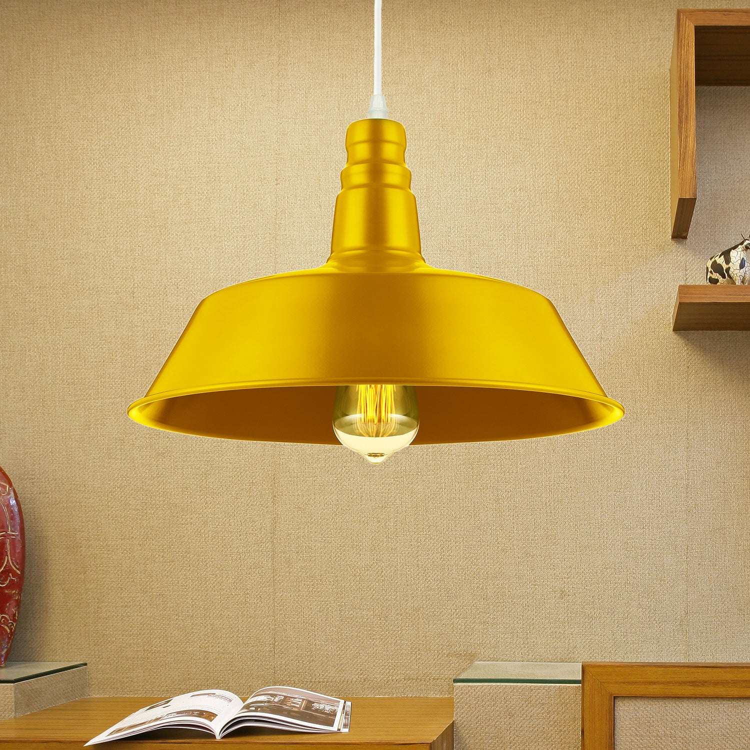 10/14 Inch Wide Barn Living Room Pendant Lighting Industrial Style Metal 1 Bulb Pink/Yellow Hanging Light with Adjustable Cord Yellow Clearhalo 'Art Deco Pendants' 'Cast Iron' 'Ceiling Lights' 'Ceramic' 'Crystal' 'Industrial Pendants' 'Industrial' 'Metal' 'Middle Century Pendants' 'Pendant Lights' 'Pendants' 'Tiffany' Lighting' 20781