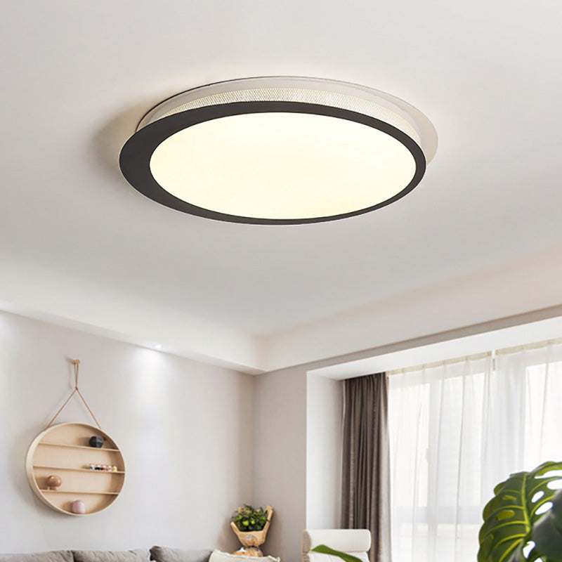 Circle Flush Light Fixture Contemporary Metal LED Ceiling Mount Lamp with Acrylic Diffuser in White/Warm Light Black-White Clearhalo 'Ceiling Lights' 'Close To Ceiling Lights' 'Close to ceiling' 'Flush mount' Lighting' 207822