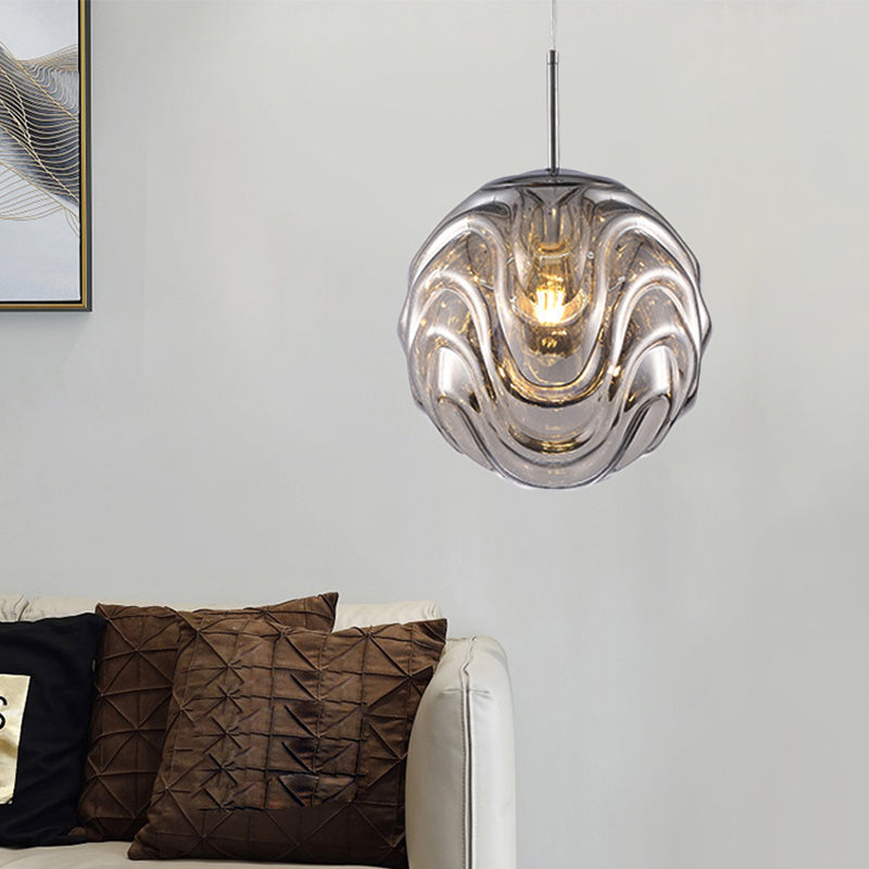 Contemporary 1 Light Pendant Light with Black/Silver/Blue Glass Shade Meringue Hanging Ceiling Light Silver Clearhalo 'Ceiling Lights' 'Modern Pendants' 'Modern' 'Pendant Lights' 'Pendants' Lighting' 207881