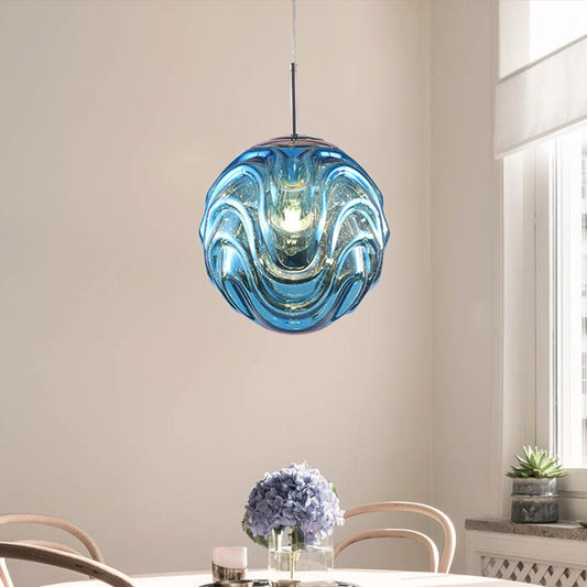 Contemporary 1 Light Pendant Light with Black/Silver/Blue Glass Shade Meringue Hanging Ceiling Light Blue Clearhalo 'Ceiling Lights' 'Modern Pendants' 'Modern' 'Pendant Lights' 'Pendants' Lighting' 207884