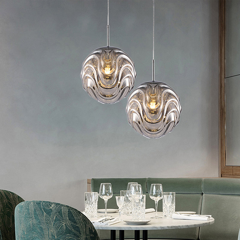 Contemporary 1 Light Pendant Light with Black/Silver/Blue Glass Shade Meringue Hanging Ceiling Light Clearhalo 'Ceiling Lights' 'Modern Pendants' 'Modern' 'Pendant Lights' 'Pendants' Lighting' 207891