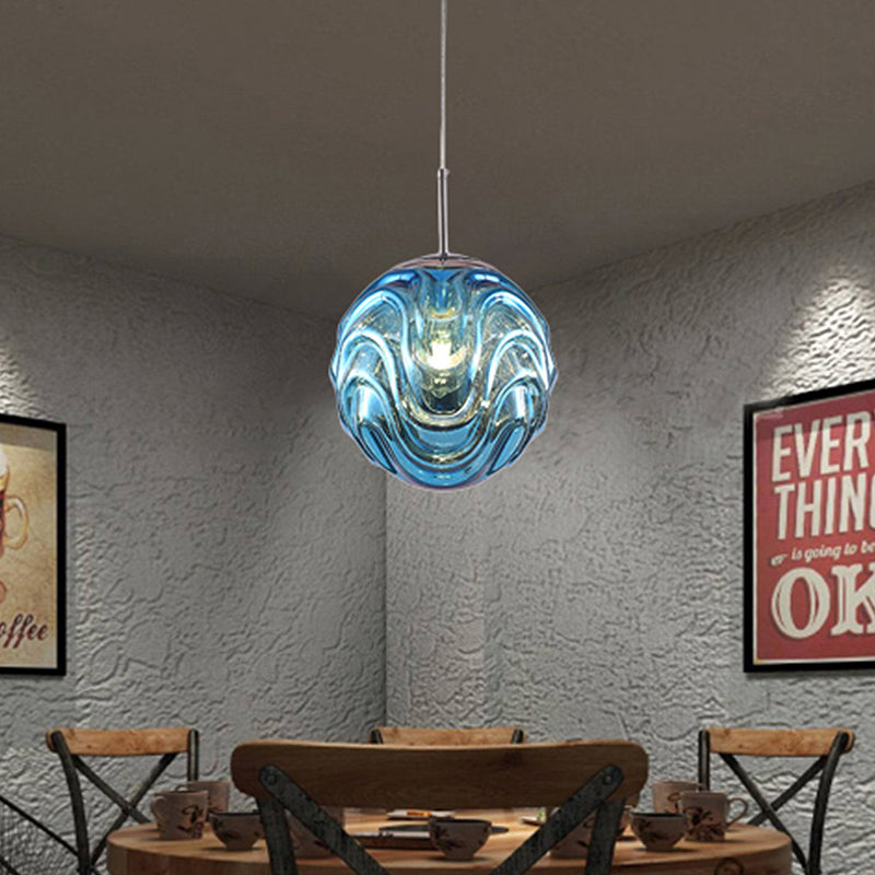 Contemporary 1 Light Pendant Light with Black/Silver/Blue Glass Shade Meringue Hanging Ceiling Light Clearhalo 'Ceiling Lights' 'Modern Pendants' 'Modern' 'Pendant Lights' 'Pendants' Lighting' 207892