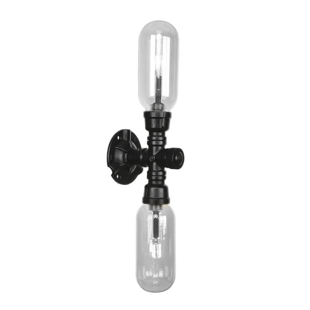 Clear Glass Black Sconce Light Capsule Shade 2/4 Light Industrial Wall Mounted Pipe Lighting Clearhalo 'Industrial wall lights' 'Industrial' 'Middle century wall lights' 'Tiffany' 'Wall Lamps & Sconces' 'Wall Lights' Lighting' 207981