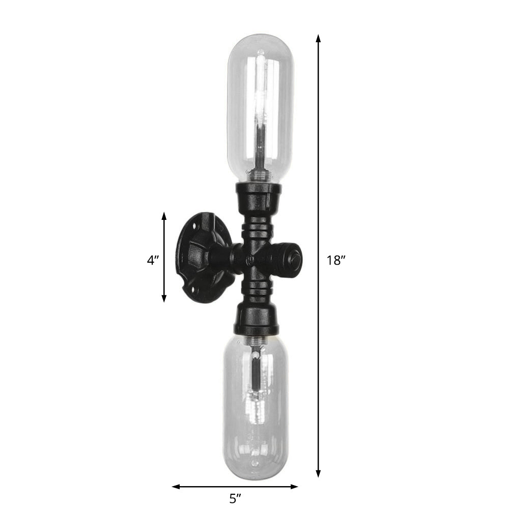 Clear Glass Black Sconce Light Capsule Shade 2/4 Light Industrial Wall Mounted Pipe Lighting Clearhalo 'Industrial wall lights' 'Industrial' 'Middle century wall lights' 'Tiffany' 'Wall Lamps & Sconces' 'Wall Lights' Lighting' 207982