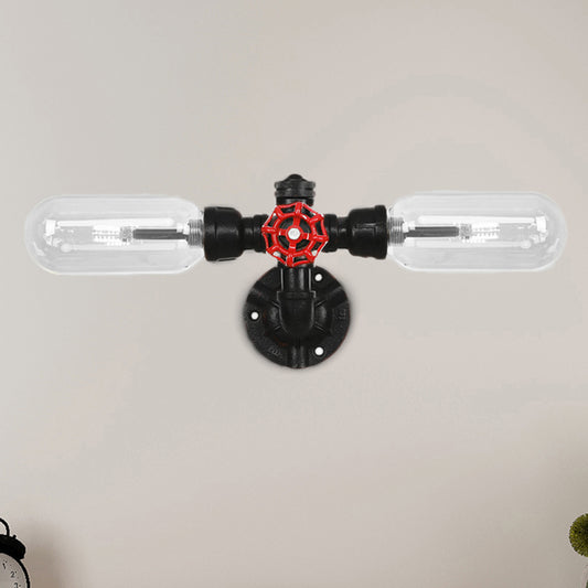 Clear Glass Black Sconce Light Capsule Shade 2/4 Light Industrial Wall Mounted Pipe Lighting Black A Clearhalo 'Industrial wall lights' 'Industrial' 'Middle century wall lights' 'Tiffany' 'Wall Lamps & Sconces' 'Wall Lights' Lighting' 207983