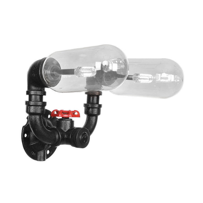 Clear Glass Black Sconce Light Capsule Shade 2/4 Light Industrial Wall Mounted Pipe Lighting Clearhalo 'Industrial wall lights' 'Industrial' 'Middle century wall lights' 'Tiffany' 'Wall Lamps & Sconces' 'Wall Lights' Lighting' 207987
