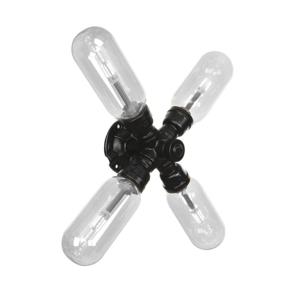 Clear Glass Black Sconce Light Capsule Shade 2/4 Light Industrial Wall Mounted Pipe Lighting Clearhalo 'Industrial wall lights' 'Industrial' 'Middle century wall lights' 'Tiffany' 'Wall Lamps & Sconces' 'Wall Lights' Lighting' 207990