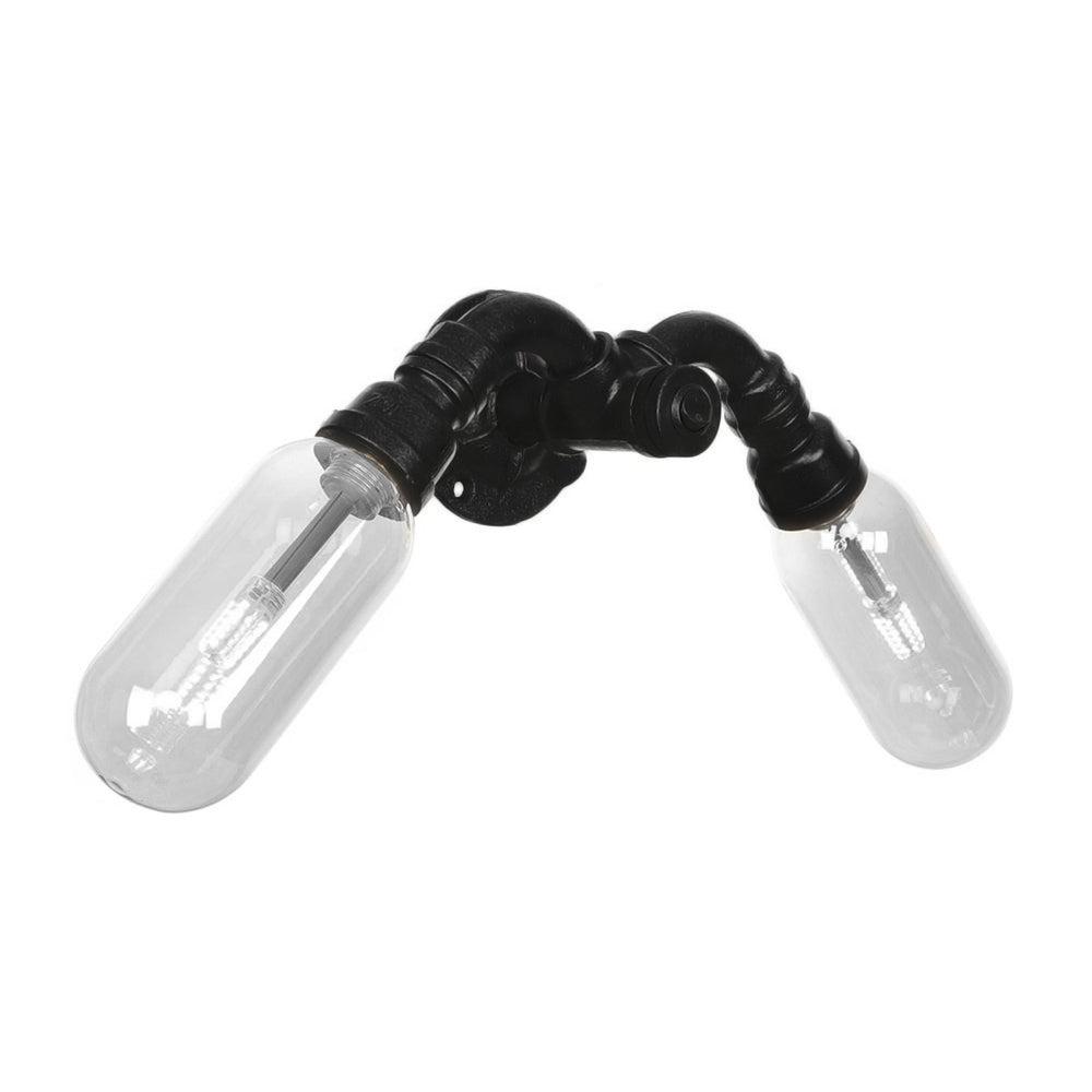 Capsule Shade Bedroom Wall Light Fixture Industrial Metal 2 Lights Black Sconce Lamp with Pipe Design Clearhalo 'Art deco wall lights' 'Cast Iron' 'Glass' 'Industrial wall lights' 'Industrial' 'Middle century wall lights' 'Modern' 'Rustic wall lights' 'Tiffany' 'Traditional wall lights' 'Wall Lamps & Sconces' 'Wall Lights' Lighting' 208053