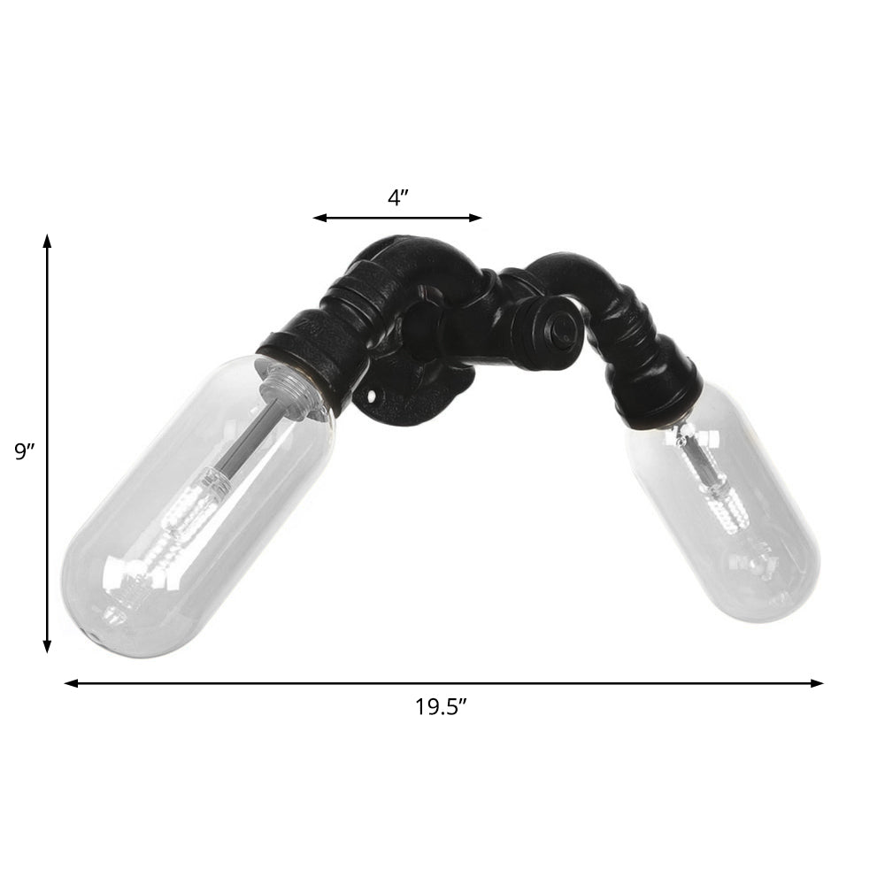 Capsule Shade Bedroom Wall Light Fixture Industrial Metal 2 Lights Black Sconce Lamp with Pipe Design Clearhalo 'Art deco wall lights' 'Cast Iron' 'Glass' 'Industrial wall lights' 'Industrial' 'Middle century wall lights' 'Modern' 'Rustic wall lights' 'Tiffany' 'Traditional wall lights' 'Wall Lamps & Sconces' 'Wall Lights' Lighting' 208054