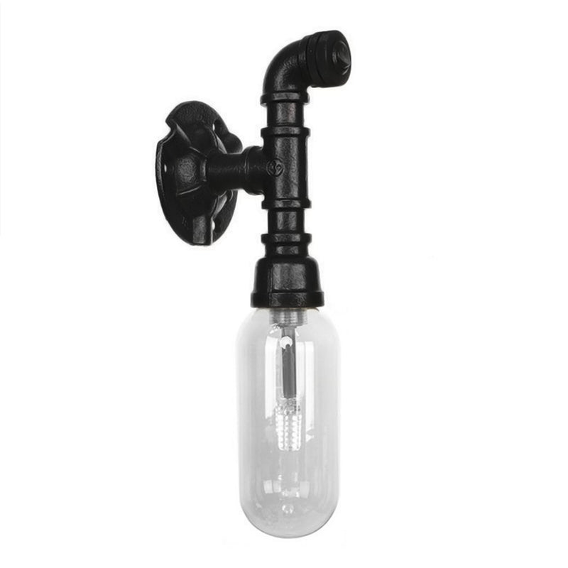 Black Capsule Shade Sconce Light Industrial Clear Glass 1 Light Corridor Wall Mount Lighting with Pipe Design Clearhalo 'Art deco wall lights' 'Cast Iron' 'Glass' 'Industrial wall lights' 'Industrial' 'Middle century wall lights' 'Modern' 'Rustic wall lights' 'Tiffany' 'Traditional wall lights' 'Wall Lamps & Sconces' 'Wall Lights' Lighting' 208134