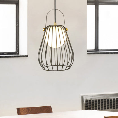 Gourd Cage Pendant Light Kit Minimalist Metal 1 Light Black/White/Rose Gold Hanging Ceiling Light Black Clearhalo 'Ceiling Lights' 'Modern Pendants' 'Modern' 'Pendant Lights' 'Pendants' Lighting' 208279