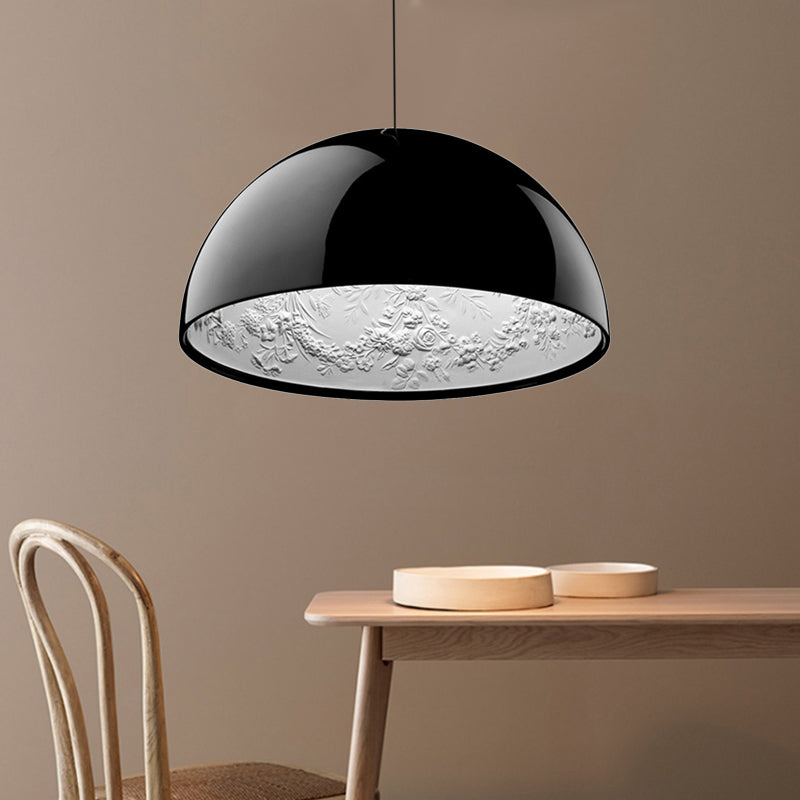 Dome Shade Pendant Lamp with Flower Pattern Inside Modern Metal 1 Light Gold/Coffee/Black Hanging Ceiling Light, 16"/23.5"/35.5" Wide Clearhalo 'Ceiling Lights' 'Modern Pendants' 'Modern' 'Pendant Lights' 'Pendants' Lighting' 208305