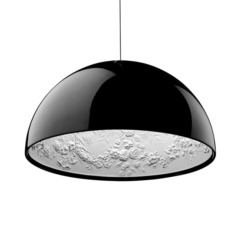 Dome Shade Pendant Lamp with Flower Pattern Inside Modern Metal 1 Light Gold/Coffee/Black Hanging Ceiling Light, 16"/23.5"/35.5" Wide Clearhalo 'Ceiling Lights' 'Modern Pendants' 'Modern' 'Pendant Lights' 'Pendants' Lighting' 208307