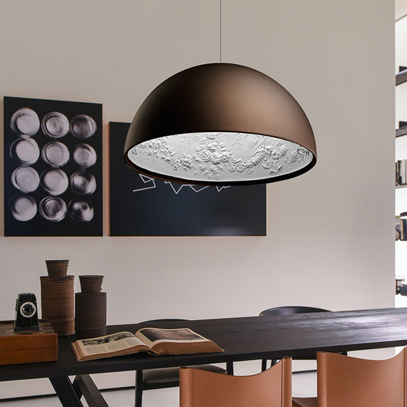 Dome Shade Pendant Lamp with Flower Pattern Inside Modern Metal 1 Light Gold/Coffee/Black Hanging Ceiling Light, 16"/23.5"/35.5" Wide Clearhalo 'Ceiling Lights' 'Modern Pendants' 'Modern' 'Pendant Lights' 'Pendants' Lighting' 208311