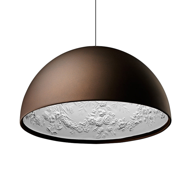Dome Shade Pendant Lamp with Flower Pattern Inside Modern Metal 1 Light Gold/Coffee/Black Hanging Ceiling Light, 16"/23.5"/35.5" Wide Clearhalo 'Ceiling Lights' 'Modern Pendants' 'Modern' 'Pendant Lights' 'Pendants' Lighting' 208313