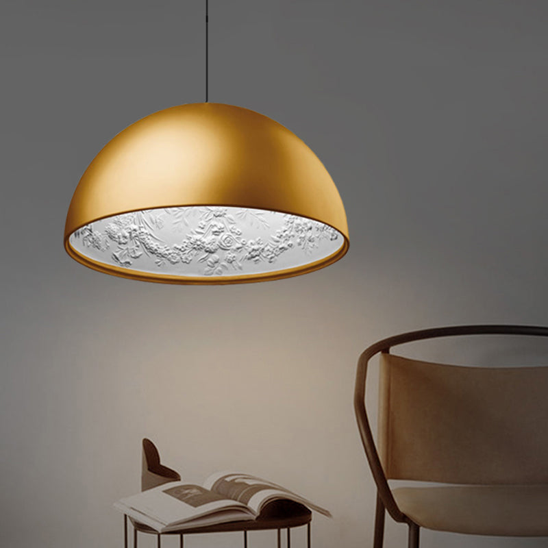 Dome Shade Pendant Lamp with Flower Pattern Inside Modern Metal 1 Light Gold/Coffee/Black Hanging Ceiling Light, 16"/23.5"/35.5" Wide Gold Clearhalo 'Ceiling Lights' 'Modern Pendants' 'Modern' 'Pendant Lights' 'Pendants' Lighting' 208314