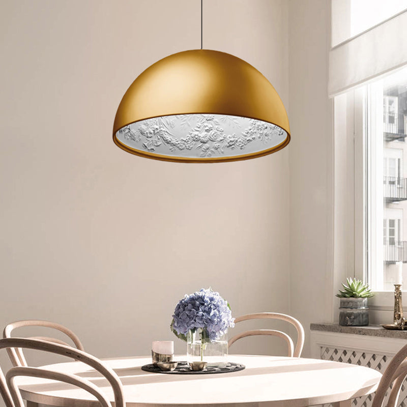 Dome Shade Pendant Lamp with Flower Pattern Inside Modern Metal 1 Light Gold/Coffee/Black Hanging Ceiling Light, 16"/23.5"/35.5" Wide Clearhalo 'Ceiling Lights' 'Modern Pendants' 'Modern' 'Pendant Lights' 'Pendants' Lighting' 208316