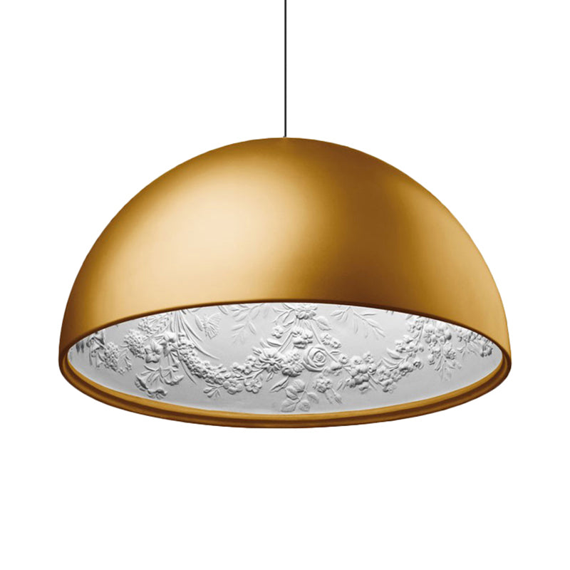 Dome Shade Pendant Lamp with Flower Pattern Inside Modern Metal 1 Light Gold/Coffee/Black Hanging Ceiling Light, 16"/23.5"/35.5" Wide Clearhalo 'Ceiling Lights' 'Modern Pendants' 'Modern' 'Pendant Lights' 'Pendants' Lighting' 208317