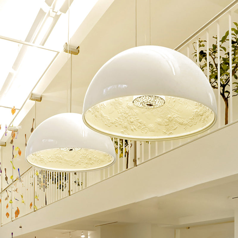 Dome Shade Pendant Lamp with Flower Pattern Inside Modern Metal 1 Light Gold/Coffee/Black Hanging Ceiling Light, 16"/23.5"/35.5" Wide White Clearhalo 'Ceiling Lights' 'Modern Pendants' 'Modern' 'Pendant Lights' 'Pendants' Lighting' 208318