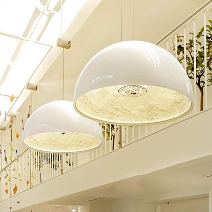 Dome Shade Pendant Lamp with Flower Pattern Inside Modern Metal 1 Light Gold/Coffee/Black Hanging Ceiling Light, 16"/23.5"/35.5" Wide White Clearhalo 'Ceiling Lights' 'Modern Pendants' 'Modern' 'Pendant Lights' 'Pendants' Lighting' 208318