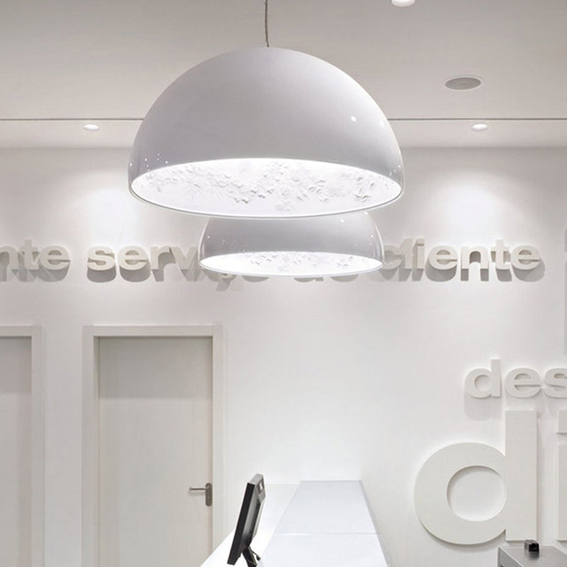 Dome Shade Pendant Lamp with Flower Pattern Inside Modern Metal 1 Light Gold/Coffee/Black Hanging Ceiling Light, 16"/23.5"/35.5" Wide Clearhalo 'Ceiling Lights' 'Modern Pendants' 'Modern' 'Pendant Lights' 'Pendants' Lighting' 208319