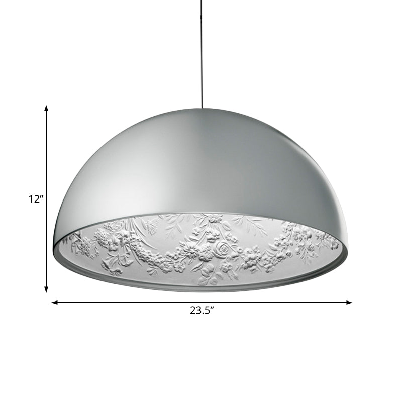 Dome Shade Pendant Lamp with Flower Pattern Inside Modern Metal 1 Light Gold/Coffee/Black Hanging Ceiling Light, 16"/23.5"/35.5" Wide Clearhalo 'Ceiling Lights' 'Modern Pendants' 'Modern' 'Pendant Lights' 'Pendants' Lighting' 208323
