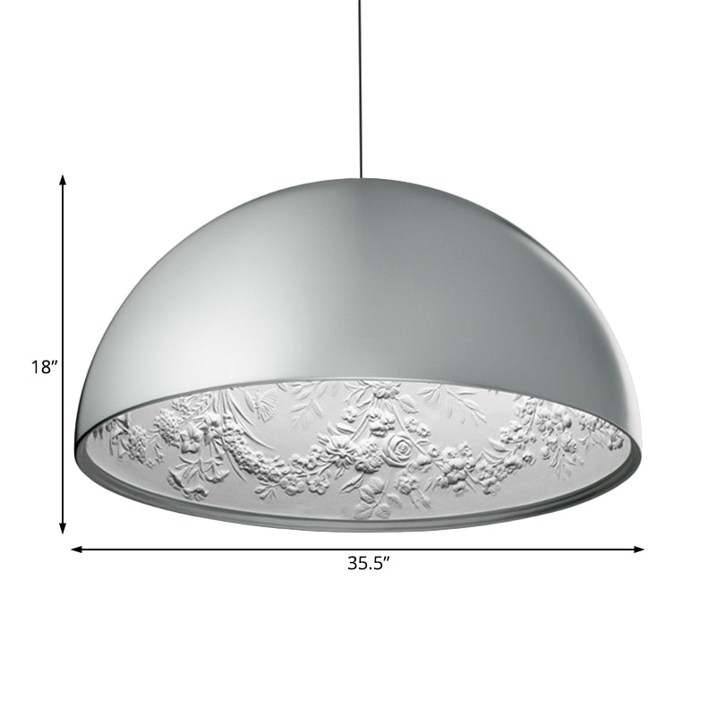 Dome Shade Pendant Lamp with Flower Pattern Inside Modern Metal 1 Light Gold/Coffee/Black Hanging Ceiling Light, 16"/23.5"/35.5" Wide Clearhalo 'Ceiling Lights' 'Modern Pendants' 'Modern' 'Pendant Lights' 'Pendants' Lighting' 208324