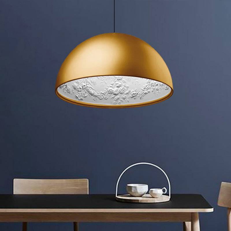 Dome Shade Pendant Lamp with Flower Pattern Inside Modern Metal 1 Light Gold/Coffee/Black Hanging Ceiling Light, 16"/23.5"/35.5" Wide Clearhalo 'Ceiling Lights' 'Modern Pendants' 'Modern' 'Pendant Lights' 'Pendants' Lighting' 208325