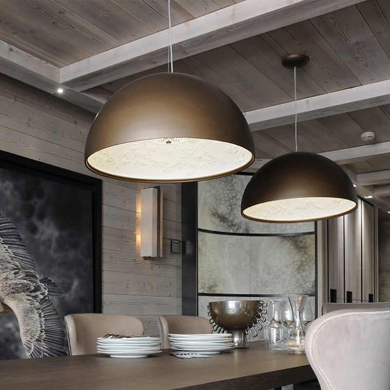 Dome Shade Pendant Lamp with Flower Pattern Inside Modern Metal 1 Light Gold/Coffee/Black Hanging Ceiling Light, 16"/23.5"/35.5" Wide Clearhalo 'Ceiling Lights' 'Modern Pendants' 'Modern' 'Pendant Lights' 'Pendants' Lighting' 208326