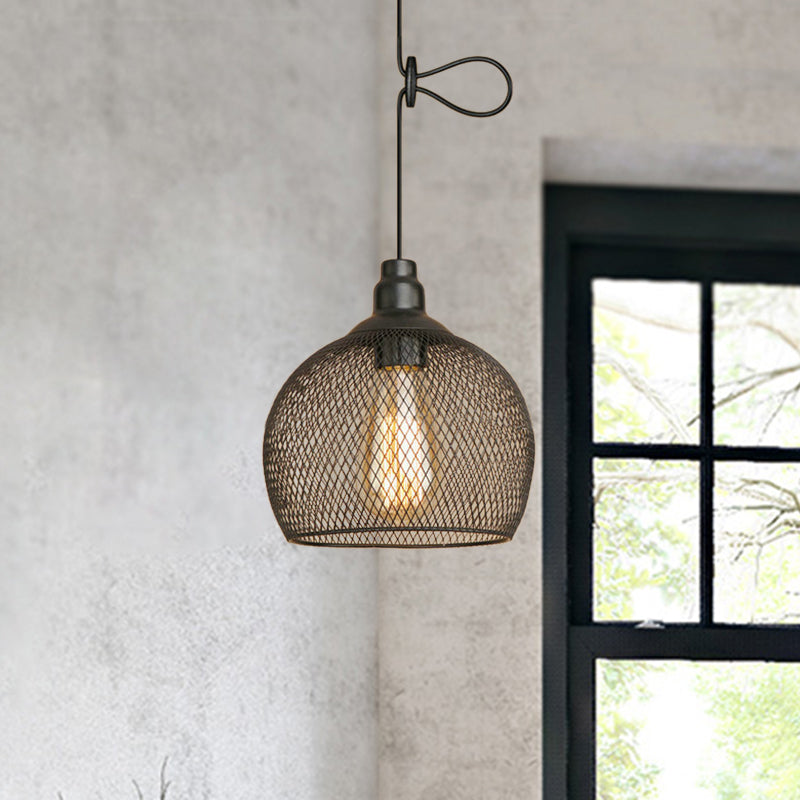 Wire Mesh Metal Pendant Lighting Industrial One Bulb Dining Room Height Adjustable Hanging Lamp in Black Black A Clearhalo 'Art Deco Pendants' 'Black' 'Cast Iron' 'Ceiling Lights' 'Ceramic' 'Crystal' 'Industrial Pendants' 'Industrial' 'Metal' 'Middle Century Pendants' 'Pendant Lights' 'Pendants' 'Rustic Pendants' 'Tiffany' Lighting' 20834