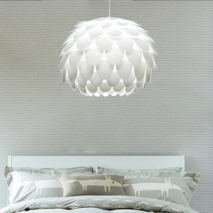 Squama Pendant Light Arc Deco Plastic 1 Light White Ceiling Pendant Light for Bedroom, 12"/16" Wide White Clearhalo 'Ceiling Lights' 'Modern Pendants' 'Modern' 'Pendant Lights' 'Pendants' Lighting' 208411