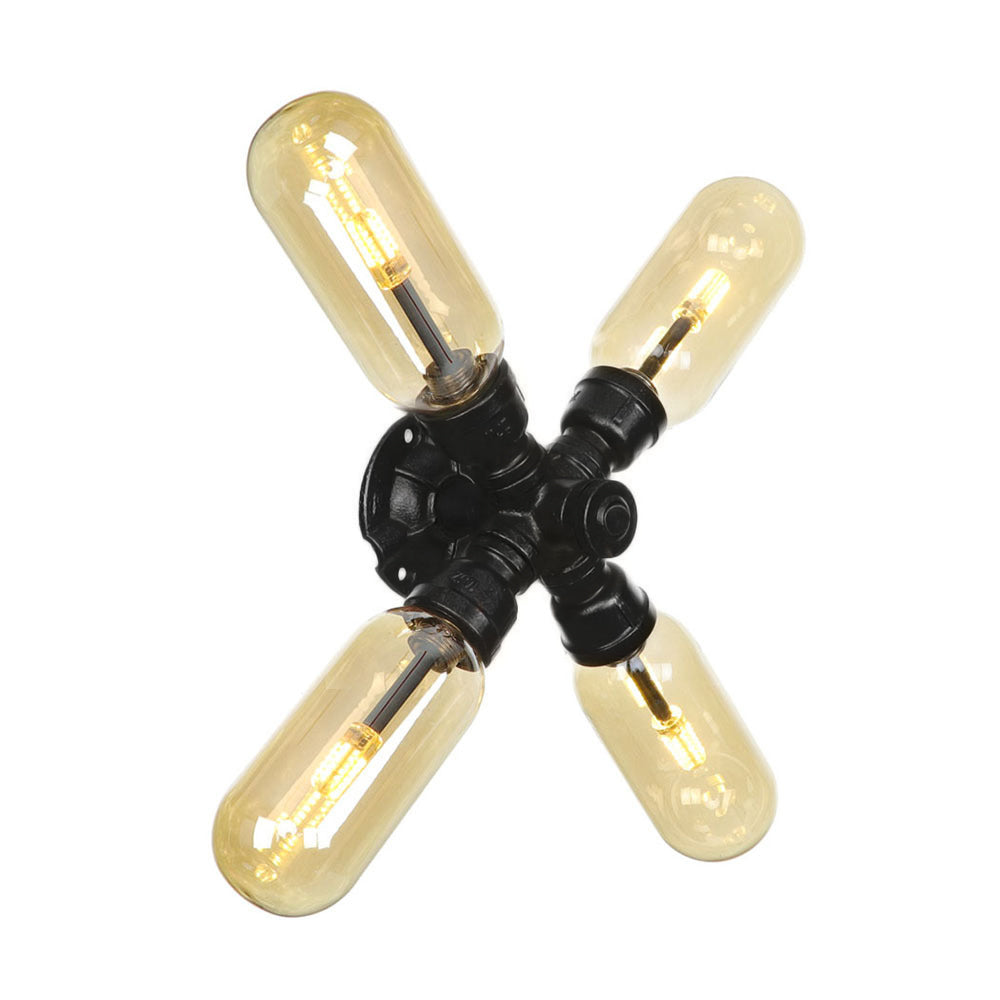 Capsule Living Room Wall Light Fixture Industrial Amber Glass 2/4 Light Black Sconce Lamp with Pipe Design Clearhalo 'Art deco wall lights' 'Cast Iron' 'Glass' 'Industrial wall lights' 'Industrial' 'Middle century wall lights' 'Modern' 'Rustic wall lights' 'Tiffany' 'Traditional wall lights' 'Wall Lamps & Sconces' 'Wall Lights' Lighting' 208551