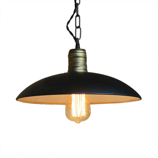 Metallic Black Ceiling Light Bowl Shade 10"/12.5" W 1 Bulb Retro Style Suspension Light with Hanging Chain in Black Clearhalo 'Art Deco Pendants' 'Black' 'Cast Iron' 'Ceiling Lights' 'Ceramic' 'Crystal' 'Industrial Pendants' 'Industrial' 'Metal' 'Middle Century Pendants' 'Pendant Lights' 'Pendants' 'Rustic Pendants' 'Tiffany' Lighting' 20869