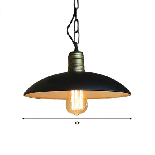 Metallic Black Ceiling Light Bowl Shade 10"/12.5" W 1 Bulb Retro Style Suspension Light with Hanging Chain in Black Clearhalo 'Art Deco Pendants' 'Black' 'Cast Iron' 'Ceiling Lights' 'Ceramic' 'Crystal' 'Industrial Pendants' 'Industrial' 'Metal' 'Middle Century Pendants' 'Pendant Lights' 'Pendants' 'Rustic Pendants' 'Tiffany' Lighting' 20870