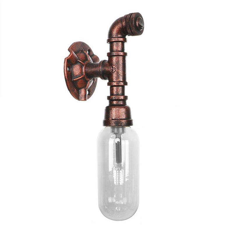 1 Bulb Clear Glass Wall Lighting Industrial Weathered Copper Oval Bedroom Sconce Light Fixture with Pipe Design Clearhalo 'Art deco wall lights' 'Cast Iron' 'Glass' 'Industrial wall lights' 'Industrial' 'Middle century wall lights' 'Modern' 'Rustic wall lights' 'Tiffany' 'Traditional wall lights' 'Wall Lamps & Sconces' 'Wall Lights' Lighting' 208763