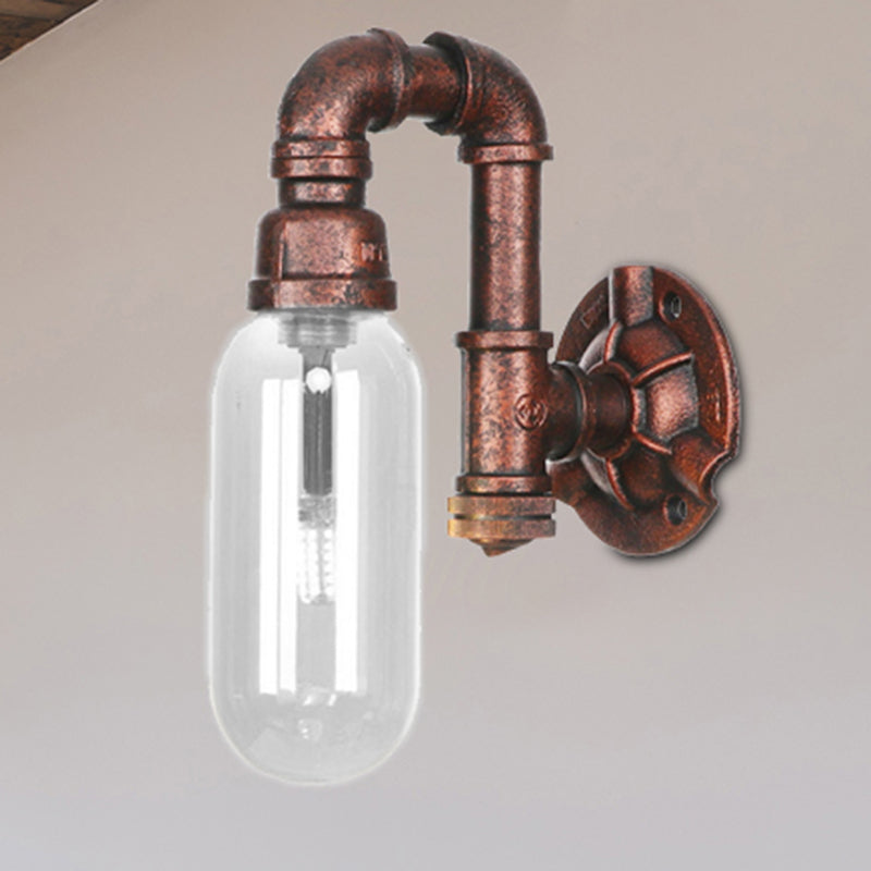 1 Bulb Clear Glass Wall Lighting Industrial Weathered Copper Oval Bedroom Sconce Light Fixture with Pipe Design Weathered Copper A Clearhalo 'Art deco wall lights' 'Cast Iron' 'Glass' 'Industrial wall lights' 'Industrial' 'Middle century wall lights' 'Modern' 'Rustic wall lights' 'Tiffany' 'Traditional wall lights' 'Wall Lamps & Sconces' 'Wall Lights' Lighting' 208768